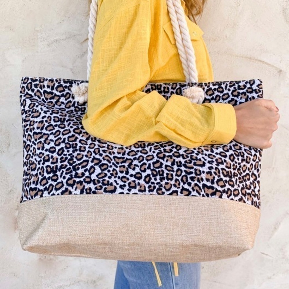 Ready for the 🏖 Beach/Pool. Leopard Canvas Totes - Picture 3 of 7